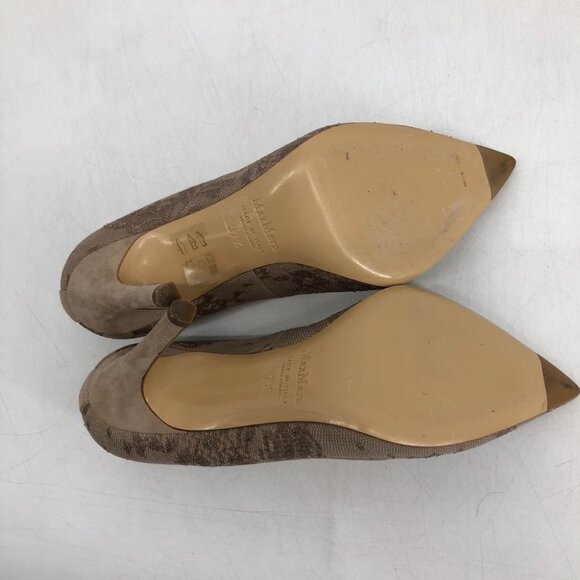 NIB MaxMara Leccio nude lace high heels pointed toe  taupe 37.5 - Picture 6 of 16
